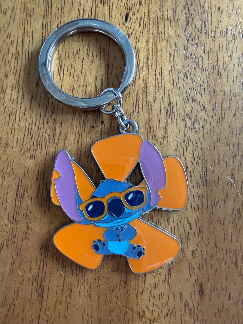 Cute Blue Stitch Enamel Keychain with Pink Flowers